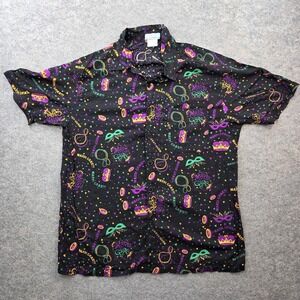 OTC Shirt Mens XL Mardi Gras New Orleans AOP Button Front Short Sleeve Casual